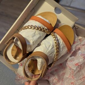 Women’s Casual Braided Strap Sandals - Orange/Brown